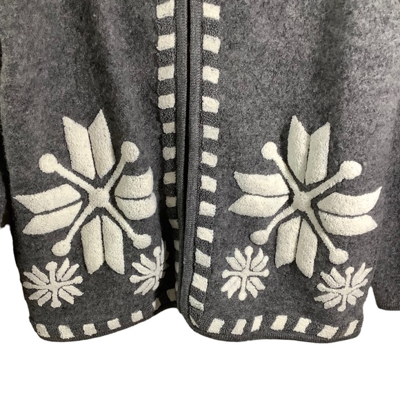 Laura Leigh Ltd. Grey Boiled Wool Zip Up Sweater Snowflakes - Picture 3 of 11